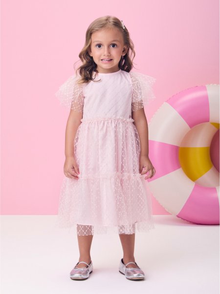 Vestido Rose de Tule com Bordado