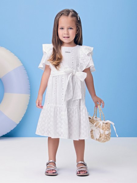 Vestido de Laise com Flores e Laço