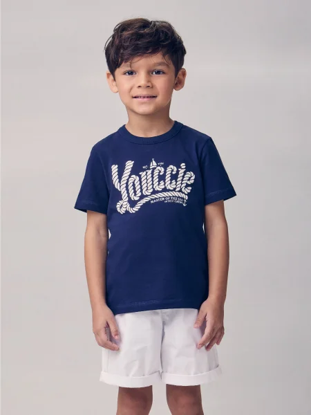 Camiseta Marinho Estampa em Puff