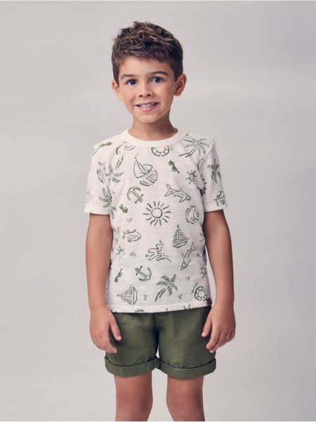 Camiseta Bege com Estampa Tropical