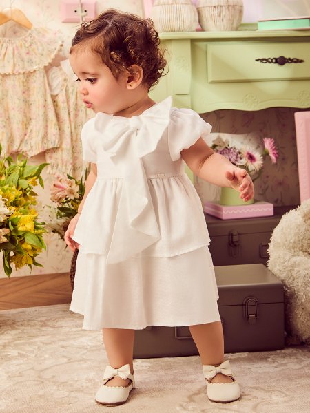 Vestido Infantil em Tecido com Maxi Laço