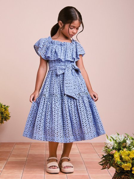 Vestido Infantil de Laise com Babados