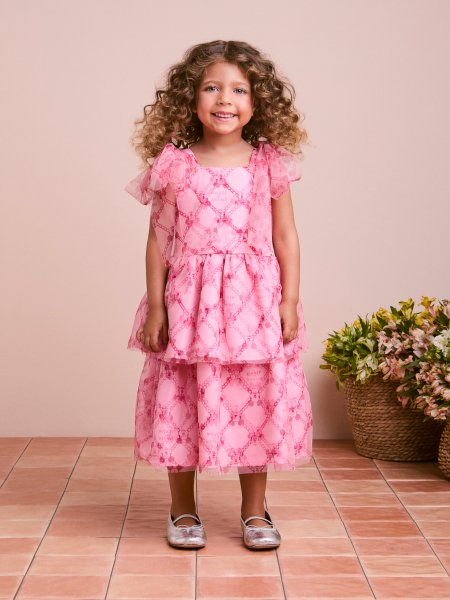 Vestido Infantil de Tule com Grid da Minnie Disney
