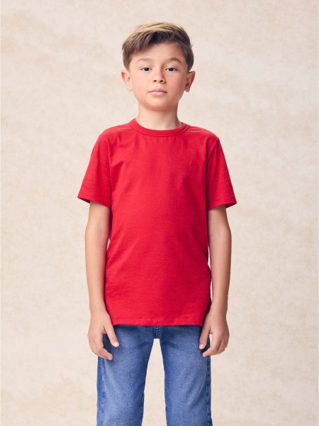 Camiseta Infantil Básica Vermelha com Bordado