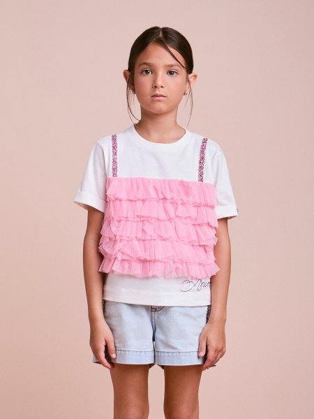 Blusa Infantil com Babados de Tule