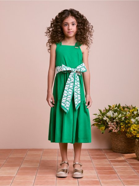 Vestido Infantil Verde com Laço