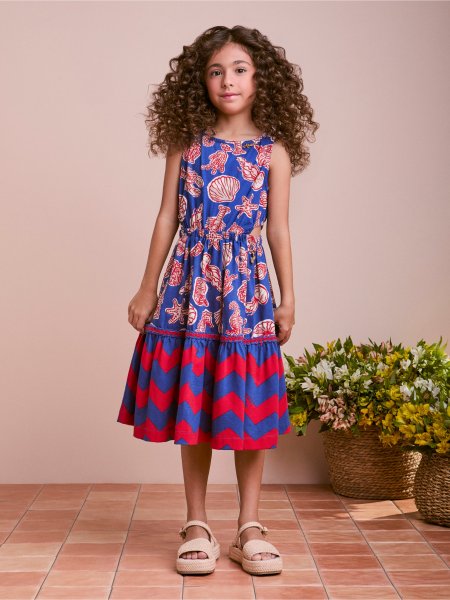 Vestido Infantil Estampa Fundo do Mar