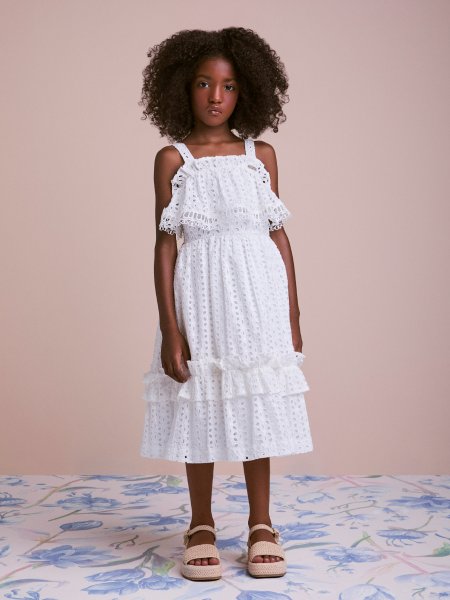 Vestido Infantil Laise com Babados e Renda