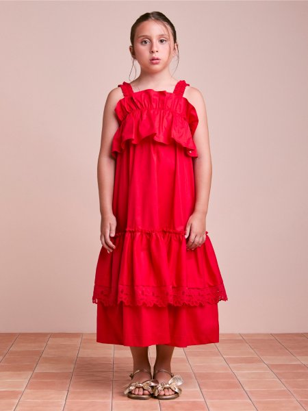 Vestido Infantil Vermelho com Babados