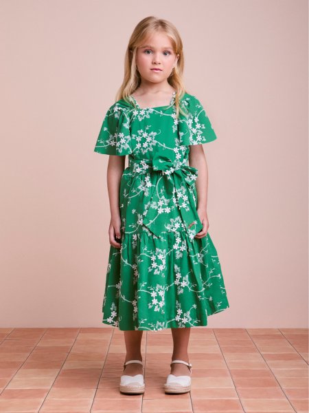 Vestido Infantil Verde de Laise e Laço