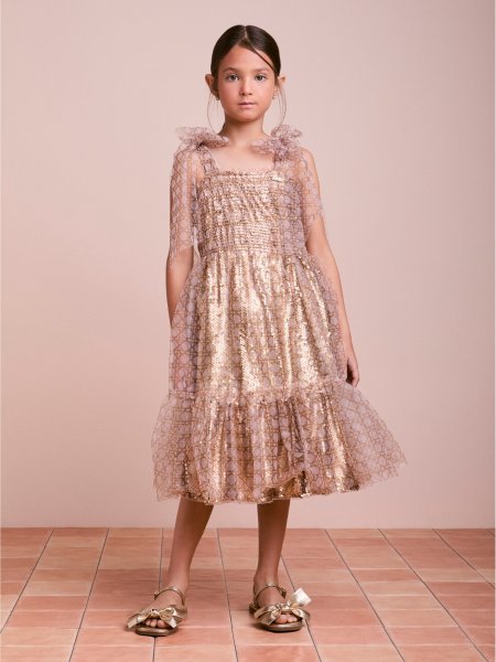 Vestido Infantil Dourado de Paetê com Tule