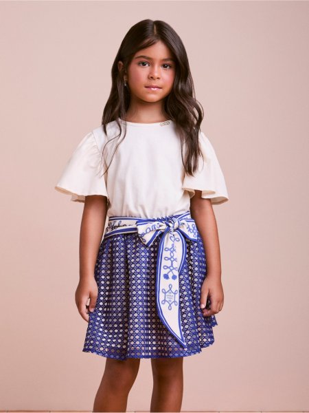 Conjunto Infantil de Tule Bordado e Faixa