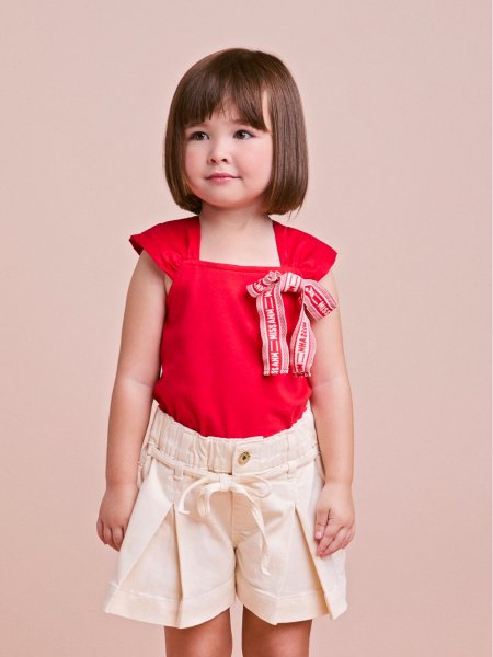 Blusa Infantil Vermelha com Laço