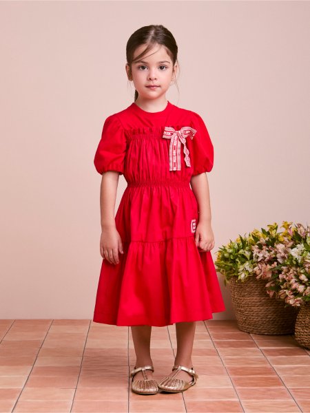 Vestido Infantil Vermelho com Mangas Bufantes