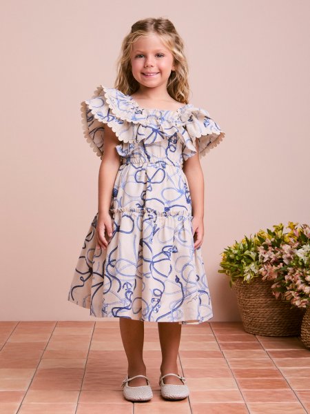 Vestido Infantil Estampado de Laços com Babados