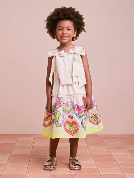 Vestido Infantil Fruit Print com Maxi Laços