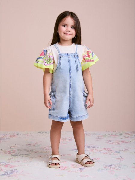 Jardineira Infantil Jeans com Bolsos
