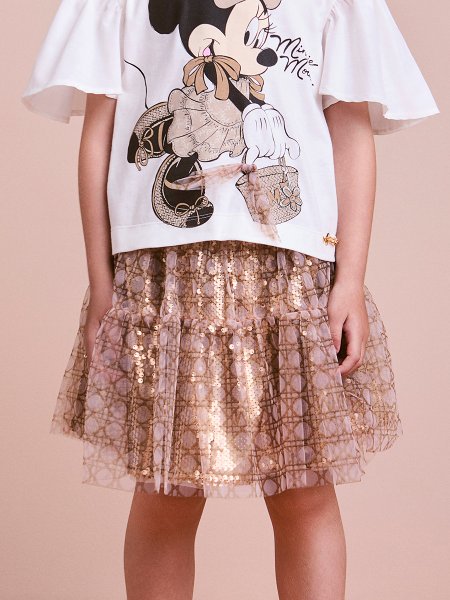 Saia Infantil de Tule Dourada com Paetê