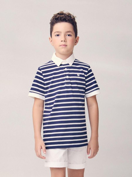 Camisa Polo Listrada com Bordado