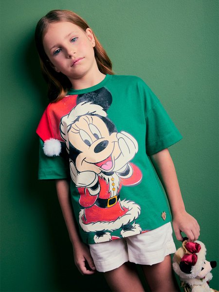 T-Shirt Infantil Minnie Noel Verde Animê
