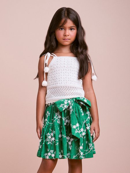 Conjunto Infantil Blusa de Tricot e Saia de Laise