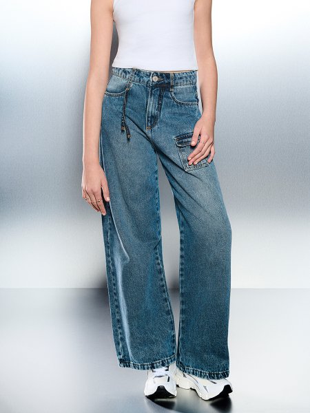 Calça Feminina Authoria Wide Jeans com Bolso de Lapela