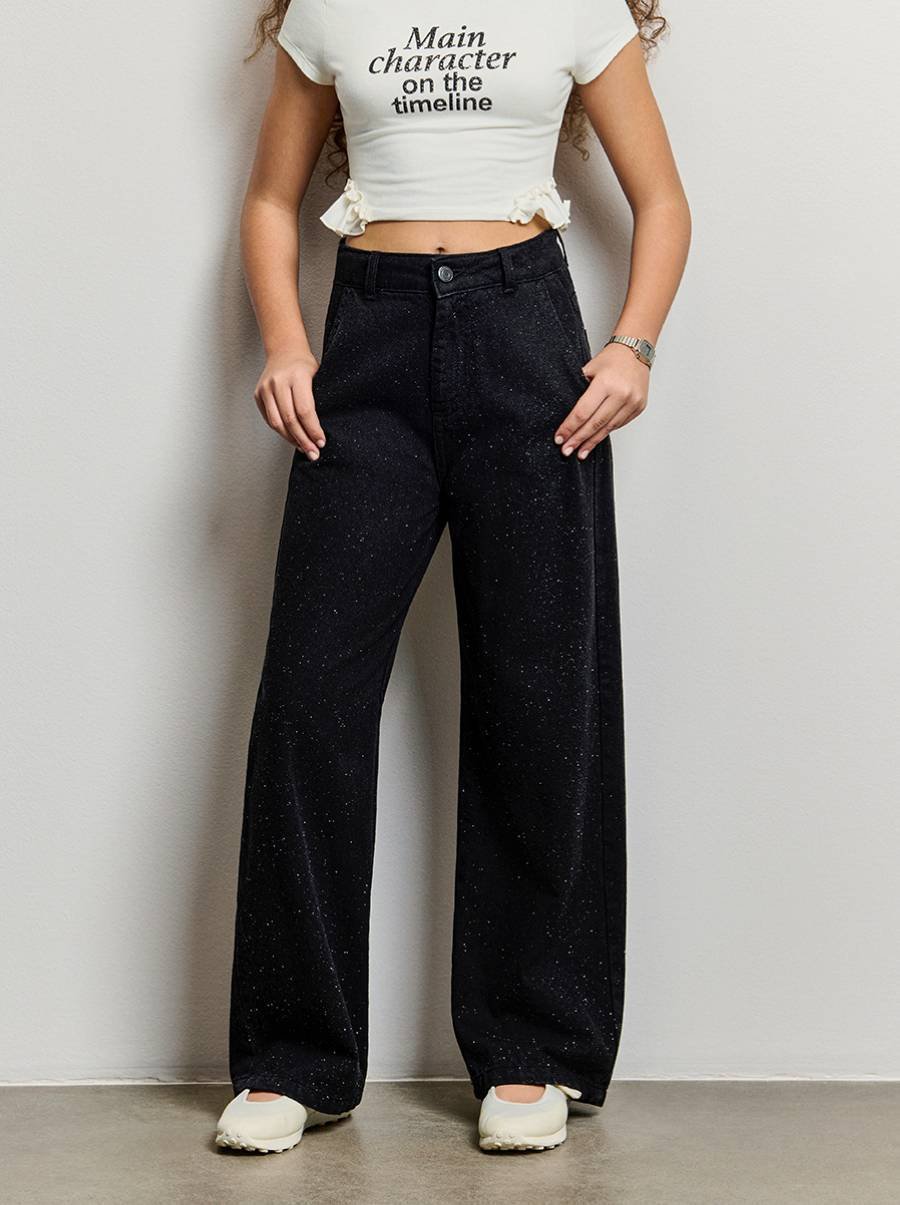 Calça Feminina Authoria Wide Jeans com Glitter