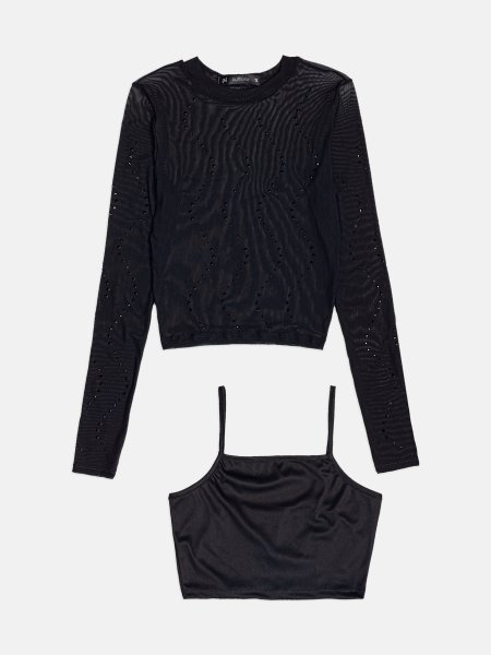 Blusa Feminina Authoria de Tule Black com Strass