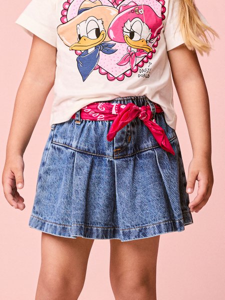 Short Menina Saia Infantil Menina Jeans com Pregas