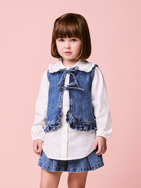 Colete Menina Jeans Infantil com Babados Franzidos
