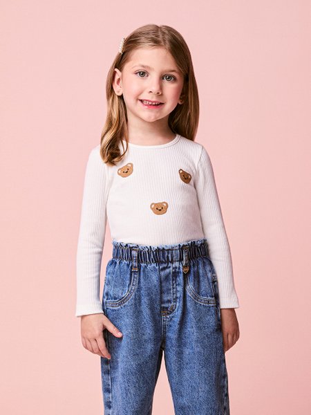 Blusa Menina Infantil Canelada com Patch de Ursinhos