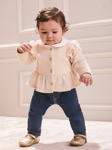 Casaco Infantil Menina Animê com Botões e Tule Rendado