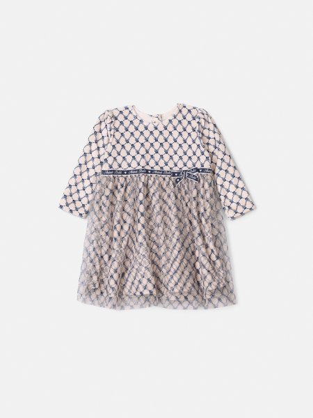 Vestido Infantil Menina Animê Manga Longa com Monograma e Tule