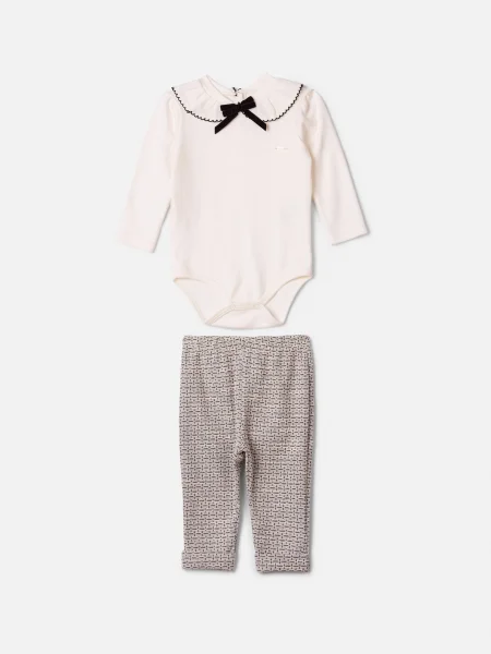 Conjunto Infantil Menina Animê Manga Longa de Tweed com Gola e Laço de Veludo