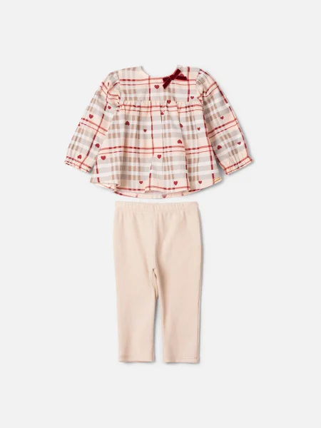 Conjunto Infantil Menina Animê Xadrez com Laço de Veludo