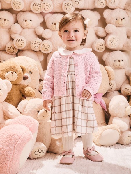 Casaco Infantil Menina Rosa de Tricot