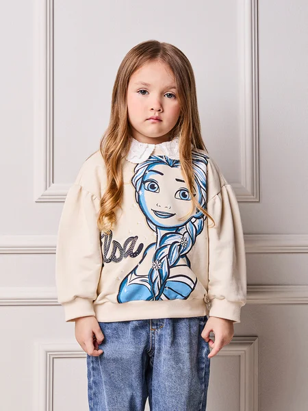 Casaco Infantil Menina Animê de Moletom da Elsa com Strass e Pingente