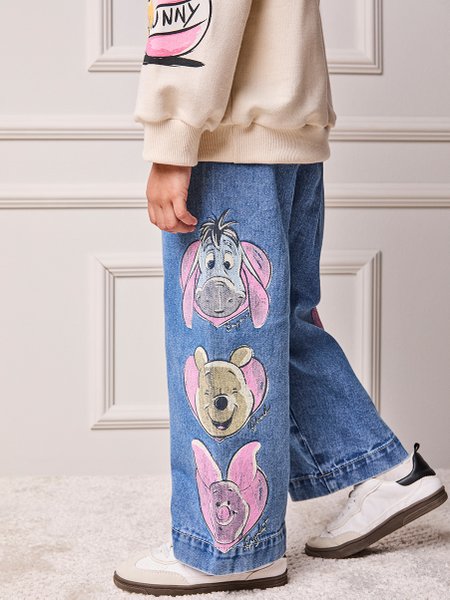 Calça Infantil Menina Animê Jeans do Pooh e Amigos