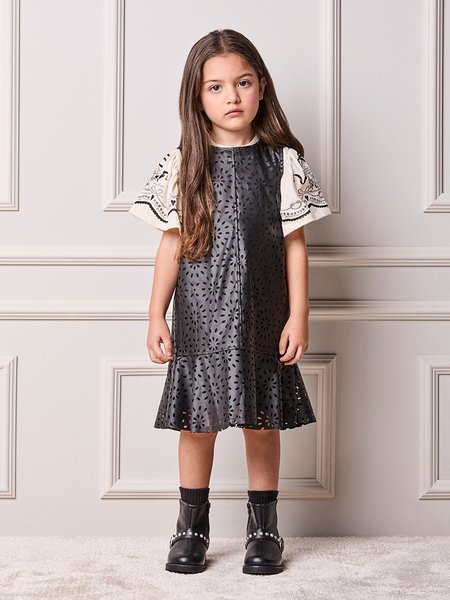 Vestido Infantil Menina Animê Fake Leather