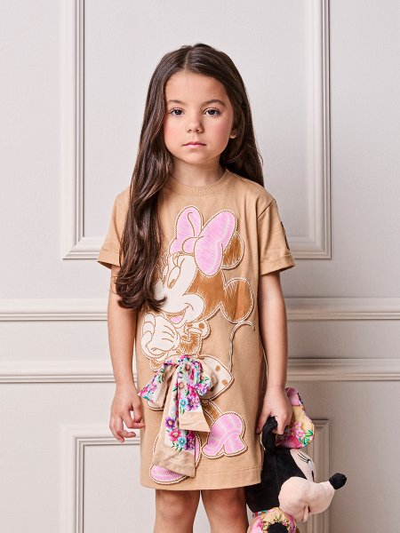 Vestido Infantil Menina Animê da Minnie com Laço Estampado