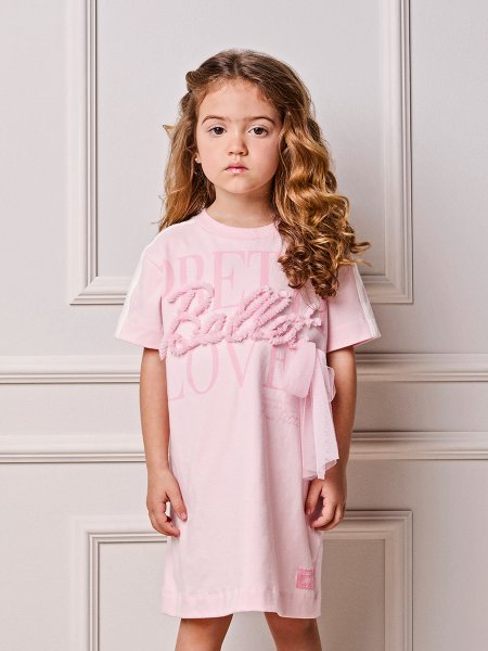 Vestido Infantil Menina Animê Ballet Rosa Baby com Bordado e Laço de Tule