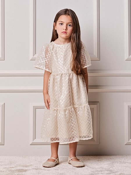 Vestido Infantil Menina Animê Pérola de Tule com Paetê