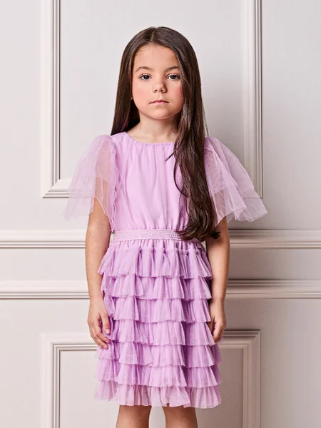 Vestido Infantil Menina Animê de Tule Fru-fru