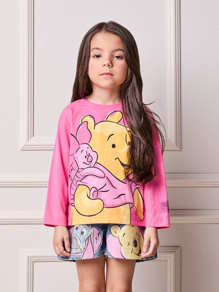T-Shirt Infantil Menina Animê Manga Longa do Ursinho Pooh