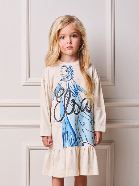 Vestido Infantil Menina Animê Manga Longa da Elsa com Strass