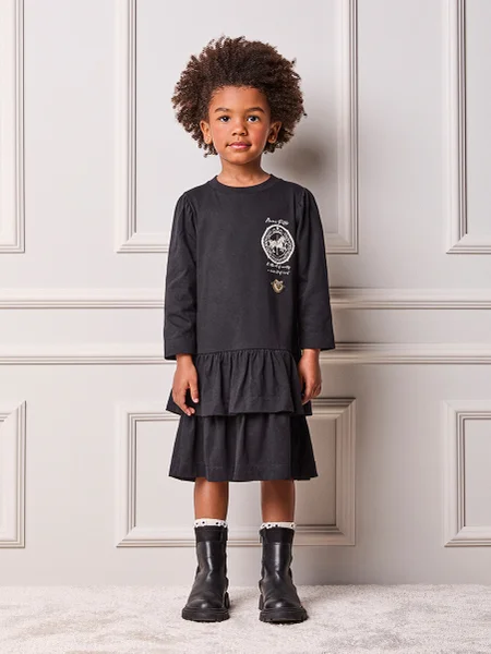 Vestido Infantil Menina Animê Manga Longa com Babados