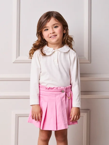 Blusa Infantil Menina Animê com Gola Dupla de Renda