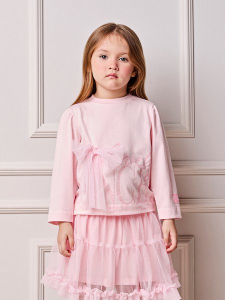 Blusa Infantil Menina Animê Coolege Cute com Laço de Tule