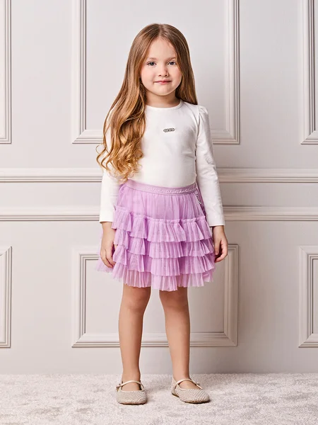 Conjunto Infantil Menina Animê Manga Longa com Tule Fru-fru