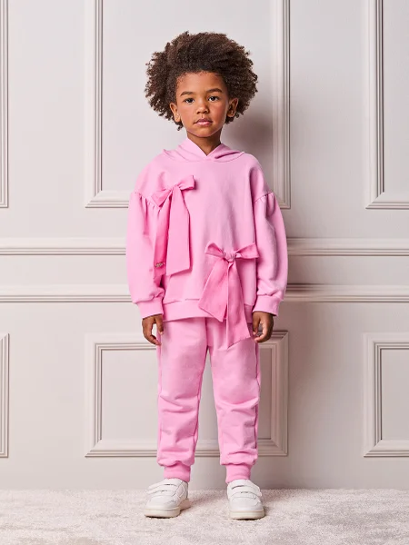 Conjunto Infantil Menina Animê de Moletom com Capuz e Laços